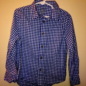 Boys blue and white gingham button down shirt